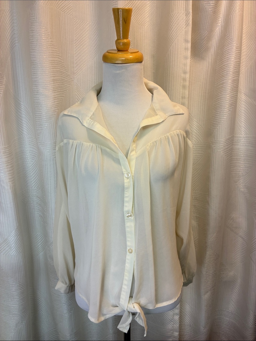 American Rag Sheer Cream Button-Front Tie-Hem Blouse